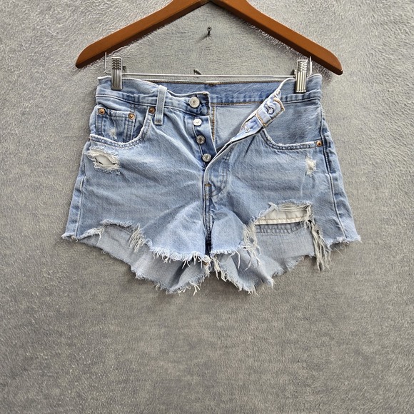 Levi's Pants - Levi's 501 Shorts W25 Light Blue Denim Cutoff Frayed Zipper High Rise